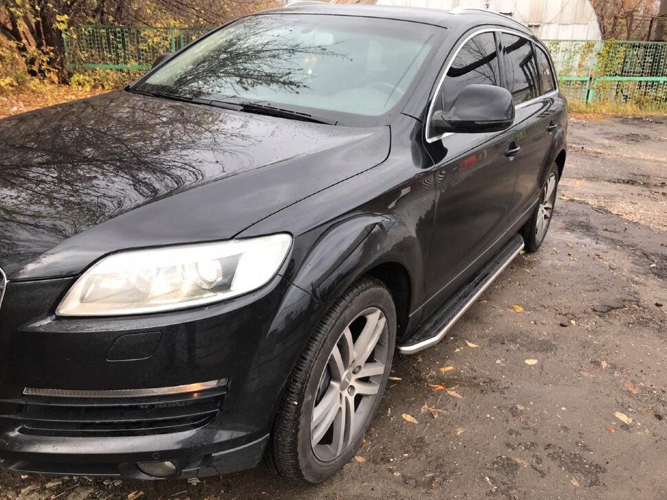 Пороги площадки (подножки) "Premium" Rival для Audi Q7 I рестайлинг 2009-2015, 193 см, 2 шт., алюминий, A193ALP.5801.3 с сертификатом качества