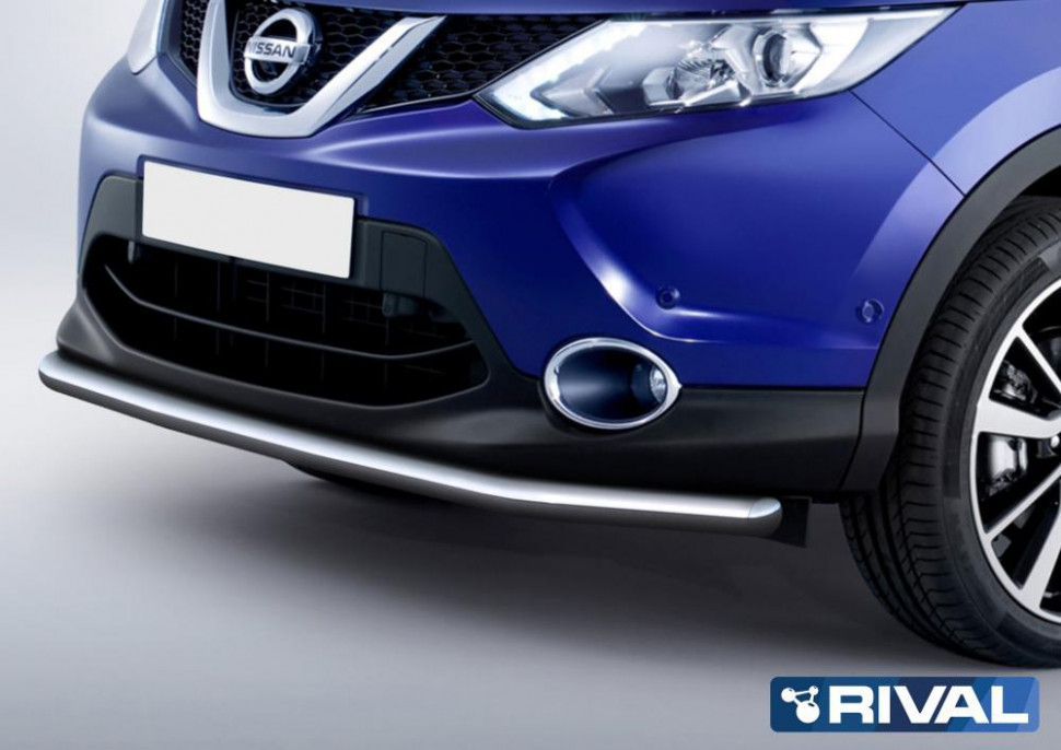 Защита переднего бампера d57 + комплект крепежа, RIVAL, Nissan Qashqai 2013-