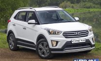 Защита переднего бампера d57+d42 + комплект крепежа, RIVAL, Hyundai Creta 2016-