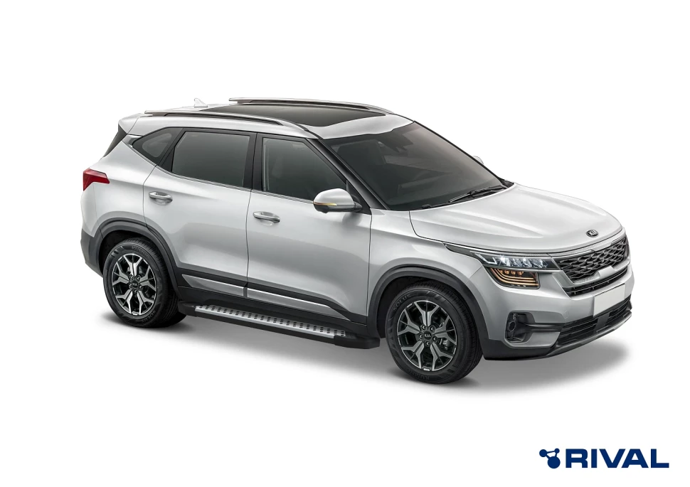Пороги на автомобиль (подножки) "Bmw-Style круг" Rival для Kia Soul III 2019-н.в., 180 см, 2 шт., алюминий, D180AL.2805.1