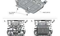 Защита картера АвтоБроня для Haval H9 I рестайлинг 4WD 2017-н.в. (устанавл-ся совместно с 111.09407.1), штампованная, сталь 1.8 мм, с крепежом, 111.09408.1