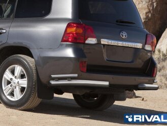 Защита заднего бампера d76+d42 уголки + комплект крепежа, RIVAL, Toyota Land Cruiser 200 2011-2015