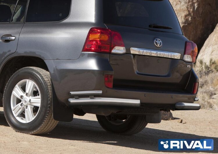Защита заднего бампера d76+d42 уголки + комплект крепежа, RIVAL, Toyota Land Cruiser 200 2011-2015