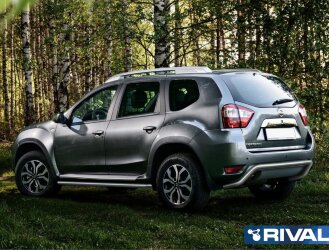 Защита заднего бампера d57 скоба + комплект крепежа, RIVAL, Nissan Terrano 2014-