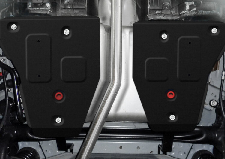 Защита топливного бака АвтоБроня для Opel Mokka 2012-2016, штампованная, сталь 1.8 мм, 2 части, с крепежом, 111.04211.1
