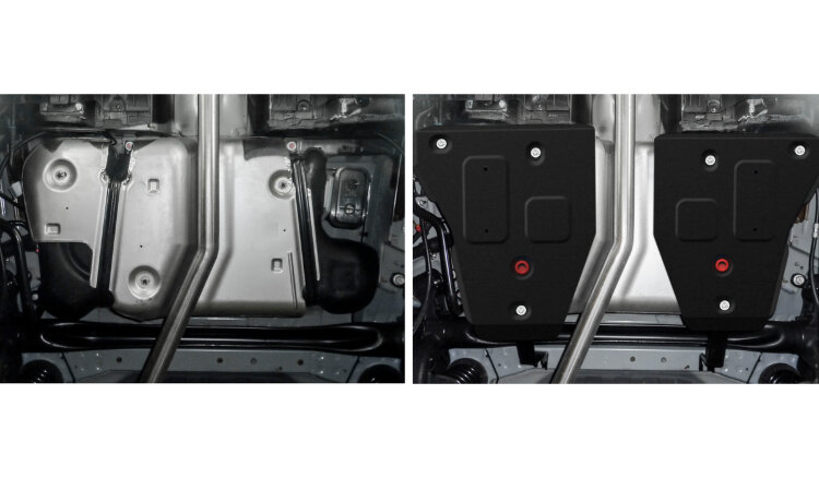 Защита топливного бака АвтоБроня для Opel Mokka 2012-2016, штампованная, сталь 1.8 мм, 2 части, с крепежом, 111.04211.1