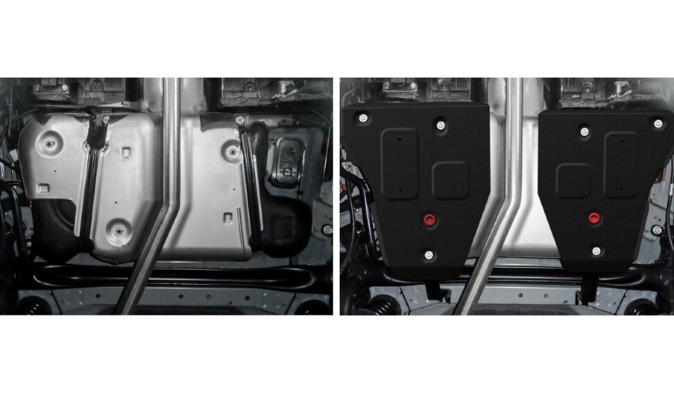 Защита топливного бака АвтоБроня для Opel Mokka 2012-2016, штампованная, сталь 1.8 мм, 2 части, с крепежом, 111.04211.1
