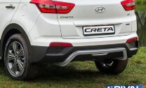 Защита заднего бампера d57 скоба + комплект крепежа, RIVAL, Hyundai Creta 2016-