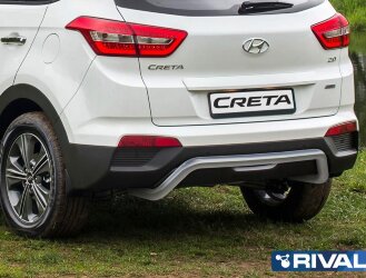 Защита заднего бампера d57 скоба + комплект крепежа, RIVAL, Hyundai Creta 2016-
