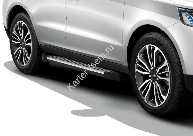 Пороги на автомобиль "Bmw-Style круг" Rival для Geely Emgrand X7 I рестайлинг 2018-н.в., 173 см, 2 шт., алюминий, D173AL.1904.1