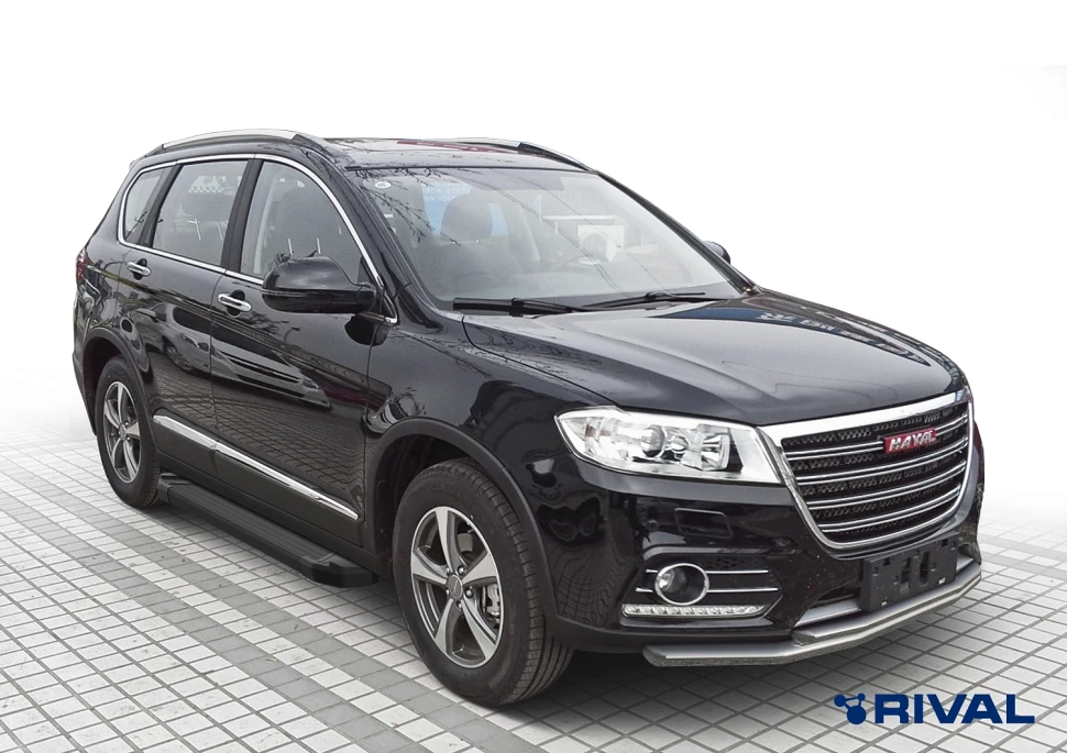 Пороги на автомобиль (подножки) "Black" Rival для Haval H6 2014-2020, 173 см, 2 шт., алюминий, F173ALB.9402.1