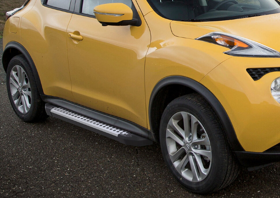 Пороги площадки (подножки) "Bmw-Style круг" Rival для Nissan Juke I (передний привод) 2010-2019, 173 см, 2 шт., алюминий, D173AL.4102.2 с доставкой по всей России