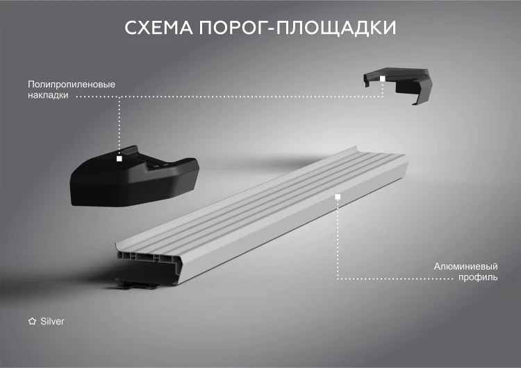 Пороги на автомобиль (подножки) "Silver" Rival для Changan CS35 Plus I поколение рестайлинг 2022-н.в., рынок РФ, 180 см, 2 шт., алюминий, F180AL.8905.1