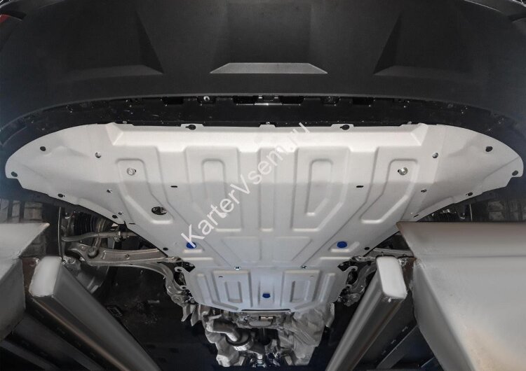Защита радиатора, картера, КПП и РК Rival для Volkswagen Touareg III (вкл. пакеты "Движение по бездорожью" и "Подвеска Pro") 2018-н.в., штампованная, алюминий 3 мм, с крепежом, 4 части, K333.5870.1