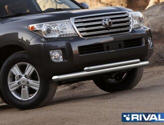 Защита переднего бампера d76+d57 + комплект крепежа, RIVAL, Toyota Land Cruiser 200 2011-2015