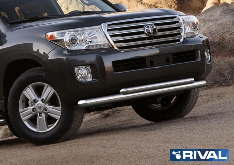 Защита переднего бампера d76+d57 + комплект крепежа, RIVAL, Toyota Land Cruiser 200 2011-2015