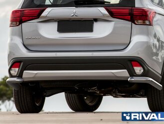 Защита заднего бампера d57 уголки + комплект крепежа, RIVAL, Mitsubishi Outlander 2015-