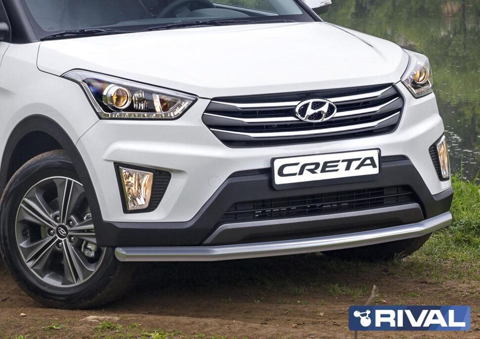 Защита переднего бампера d57 + комплект крепежа, RIVAL, Hyundai Creta 2016-
