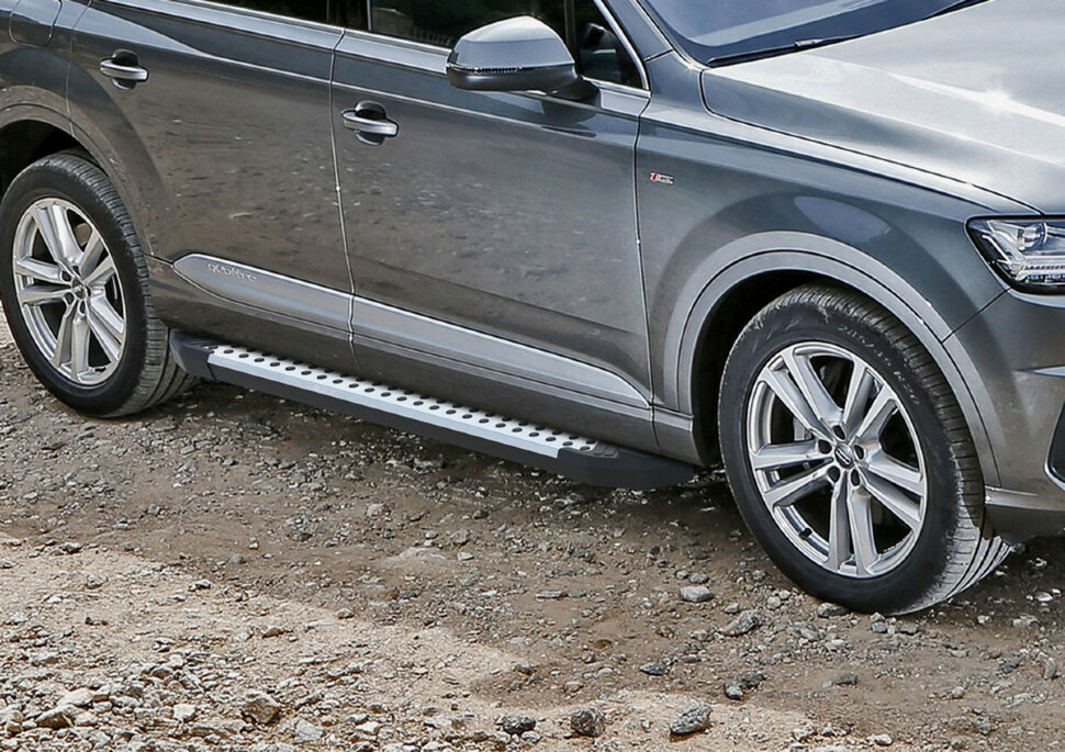 Пороги площадки (подножки) "Bmw-Style круг" Rival для Audi Q7 II 2015-2020 2020-н.в., 193 см, 2 шт., алюминий, D193AL.0304.1 с доставкой по всей России