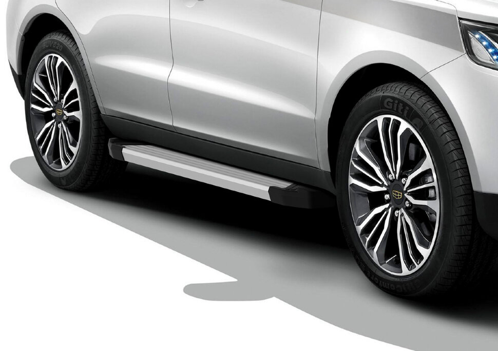 Пороги площадки (подножки) "Silver" Rival для Geely Emgrand X7 I рестайлинг 2018-н.в., 173 см, 2 шт., алюминий, F173AL.1904.1 с доставкой по всей России