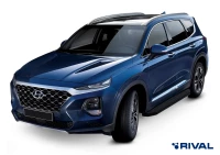 Пороги на автомобиль (подножки) "Premium-Black" Rival для Hyundai Santa Fe IV 2018-2021, 180 см, 2 шт., алюминий, A180ALB.2307.1