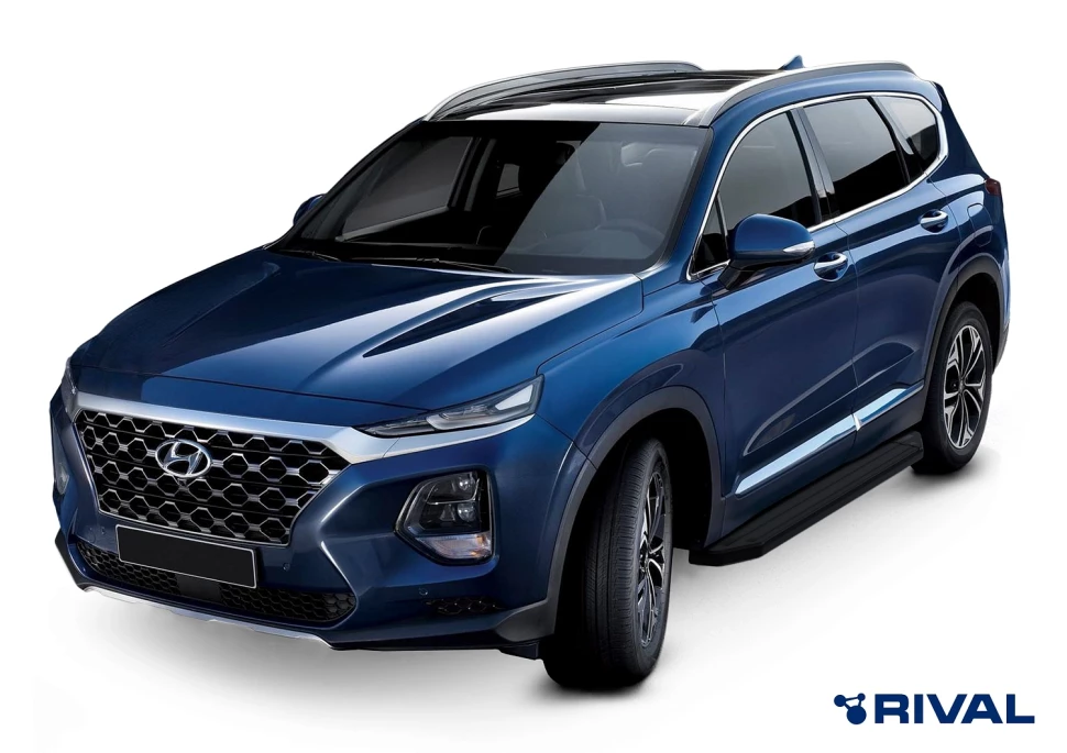 Пороги на автомобиль (подножки) "Premium-Black" Rival для Hyundai Santa Fe IV 2018-2021, 180 см, 2 шт., алюминий, A180ALB.2307.1