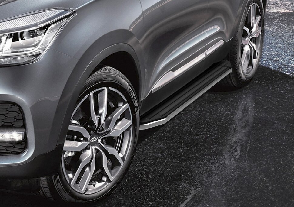 Пороги площадки (подножки) "Premium" Rival для Chery Tiggo 4 Pro 2022-н.в., 173 см, 2 шт., алюминий, A173ALP.0905.2 с инструкцией и сертификатом