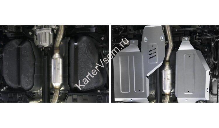 Защита топливного бака и редуктора Rival для Mitsubishi Outlander III 4WD 2012-2018, штампованная, алюминий 3 мм, с крепежом, 2 части, 333.4054.1