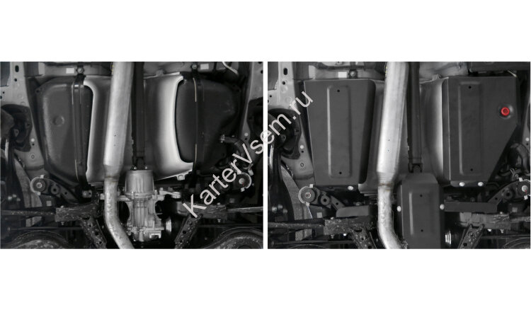 Защита топливного бака АвтоБроня для Mazda CX-5 I рестайлинг 4WD 2015-2017, штампованная, сталь 1.8 мм, 2 части, с крепежом, 111.03819.1
