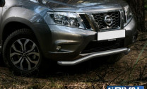 Защита переднего бампера d57 волна + комплект крепежа, RIVAL, Nissan Terrano 2014-