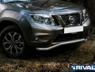 Защита переднего бампера d57 волна + комплект крепежа, RIVAL, Nissan Terrano 2014-