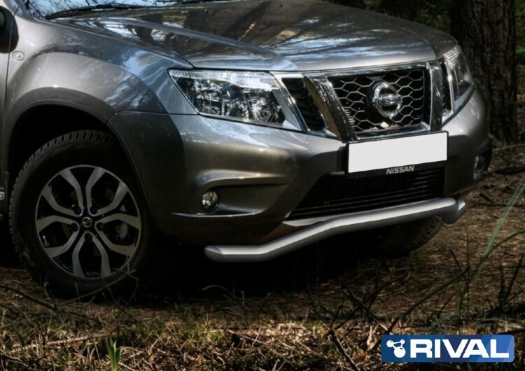 Защита переднего бампера d57 волна + комплект крепежа, RIVAL, Nissan Terrano 2014-