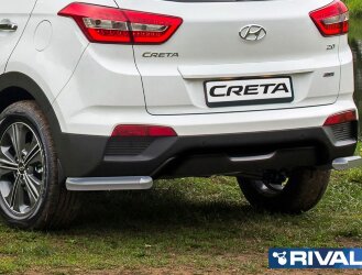 Защита заднего бампера d57 уголки + комплект крепежа, RIVAL, Hyundai Creta 2016-