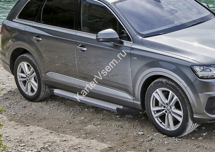 Пороги площадки (подножки) "Silver" Rival для Audi Q7 II 2015-2020 2020-н.в., 193 см, 2 шт., алюминий, F193AL.0304.1 с доставкой по всей России