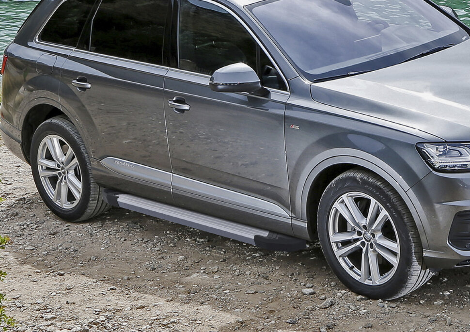 Пороги площадки (подножки) "Silver" Rival для Audi Q7 II 2015-2020 2020-н.в., 193 см, 2 шт., алюминий, F193AL.0304.1 с доставкой по всей России