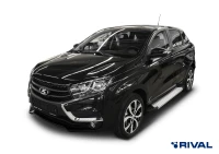 Пороги на автомобиль (подножки) "Silver" Rival для Lada Xray 2015-н.в., 173 см, 2 шт., алюминий, F173AL.6002.1