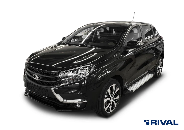 Пороги на автомобиль (подножки) "Silver" Rival для Lada Xray 2015-н.в., 173 см, 2 шт., алюминий, F173AL.6002.1