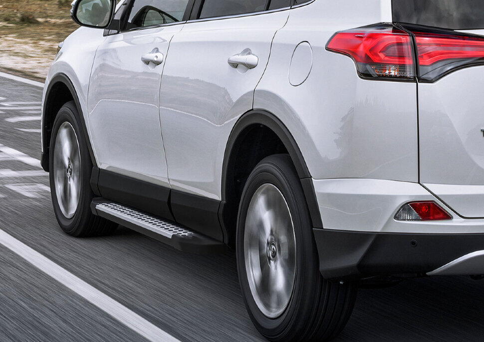 Пороги площадки (подножки) "Bmw-Style круг" Rival для Toyota RAV4 CA40 2012-2019, 173 см, 2 шт., алюминий, D173AL.5705.1 с инструкцией и сертификатом