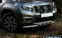 Защита переднего бампера d57+d42 с профильной защитой картера + комплект крепежа, RIVAL, Nissan Terrano 2014-