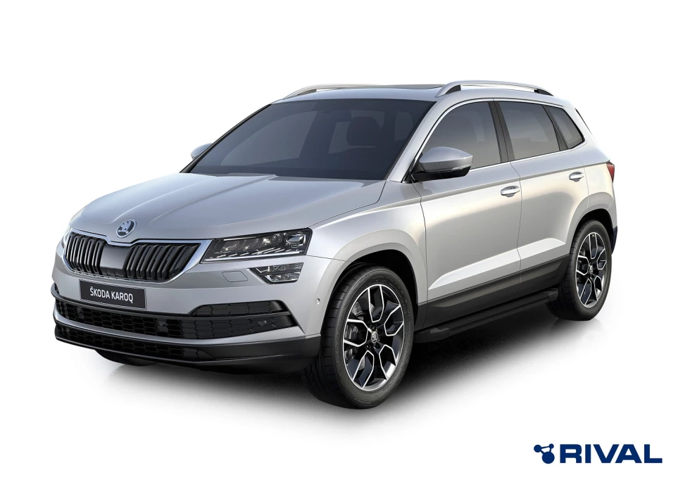 Пороги на автомобиль (подножки) "Black" Rival для Skoda Karoq 2020-н.в., 180 см, 2 шт., алюминий, F180ALB.5103.1