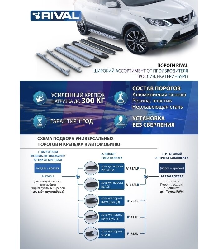 Пороги площадки (подножки) "Silver" Rival для Haval Jolion 2021-н.в., 180 см, 2 шт., алюминий, F180AL.9404.1 лучшая цена