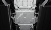 Защита картера, КПП и РК Rival для Audi A6 C8 2018-н.в., штампованная, алюминий 3 мм, с крепежом, 3 части, K333.0343.1