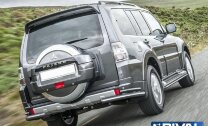 Защита заднего бампера d76+d42 уголки + комплект крепежа, RIVAL, Mitsubishi Pajero IV 2011-2014-
