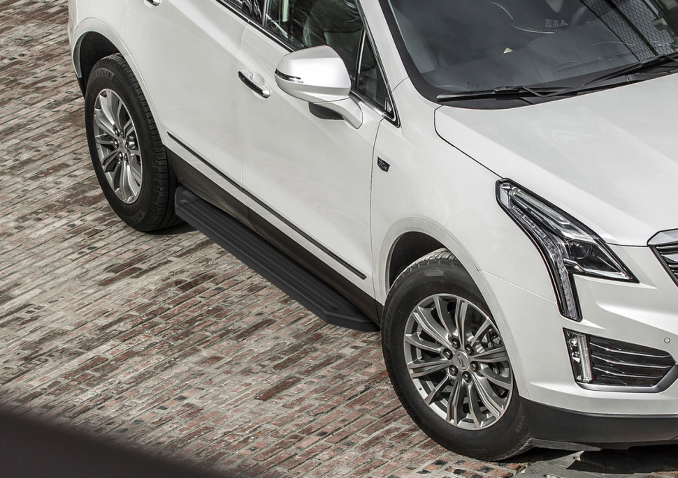 Пороги площадки (подножки) "Premium-Black" Rival для Cadillac XT5 2016-2019 2019-н.в., 193 см, 2 шт., алюминий, A193ALB.0801.1 с возможностью установки