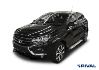 Пороги на автомобиль (подножки) "Bmw-Style круг" Rival для Lada Xray 2015-н.в., 173 см, 2 шт., алюминий, D173AL.6002.1