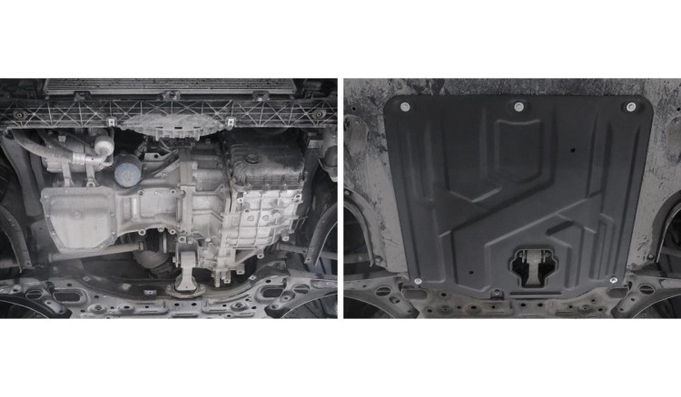 Защита картера и КПП AutoMax для Kia Cerato IV поколение (V - 1.4T; 1.6) 2018-2021, сталь 1.4 мм, с крепежом, штампованная, AM.2382.1