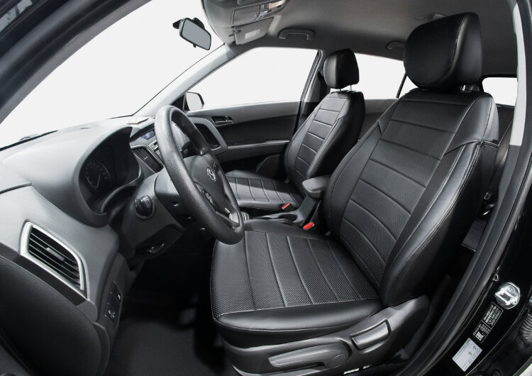 Авточехлы Rival Строчка (зад. спинка 40/60) для сидений Hyundai Creta I 2016-2021, эко-кожа, черные, SC.2302.1