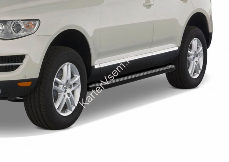 Пороги площадки (подножки) "Premium-Black" Rival для Volkswagen Touareg I (без пневмоподвески) 2002-2010, 193 см, 2 шт., алюминий, A193ALB.5809.1