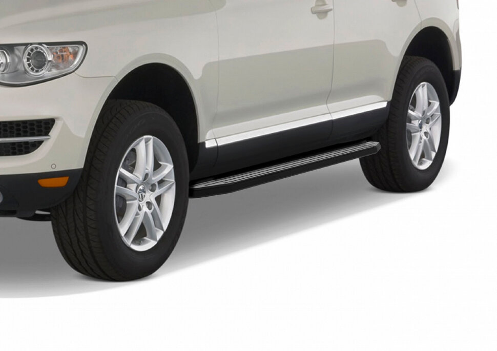 Пороги площадки (подножки) "Premium-Black" Rival для Volkswagen Touareg I (без пневмоподвески) 2002-2010, 193 см, 2 шт., алюминий, A193ALB.5809.1 с доставкой по всей России