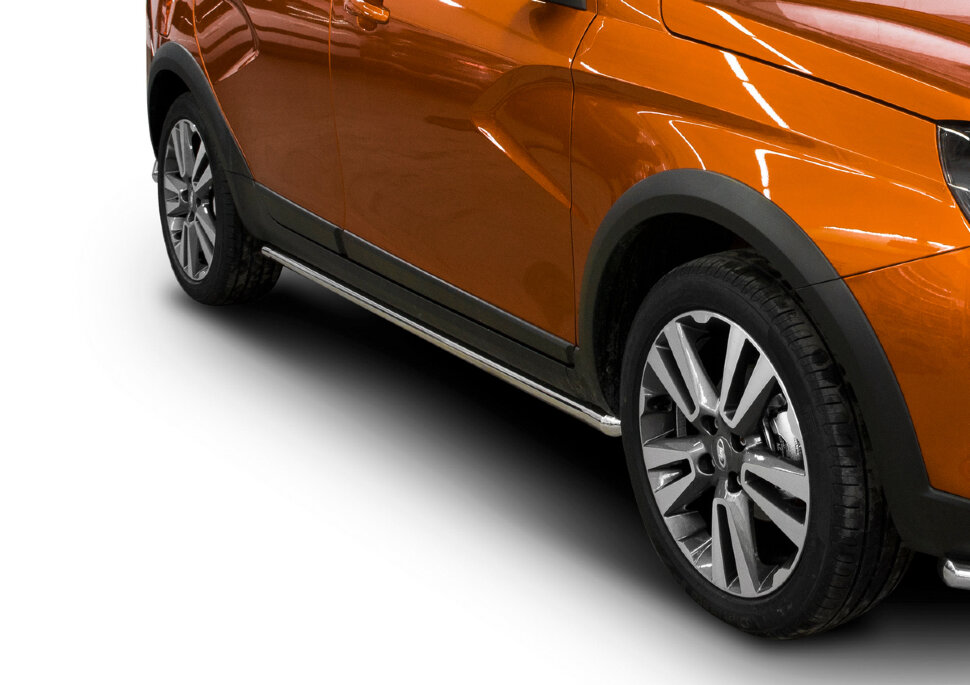 Защита порогов d42 Rival для Lada Vesta Cross универсал 2017-н.в., нерж. сталь, 2 шт., R.6007.004 с доставкой по всей России